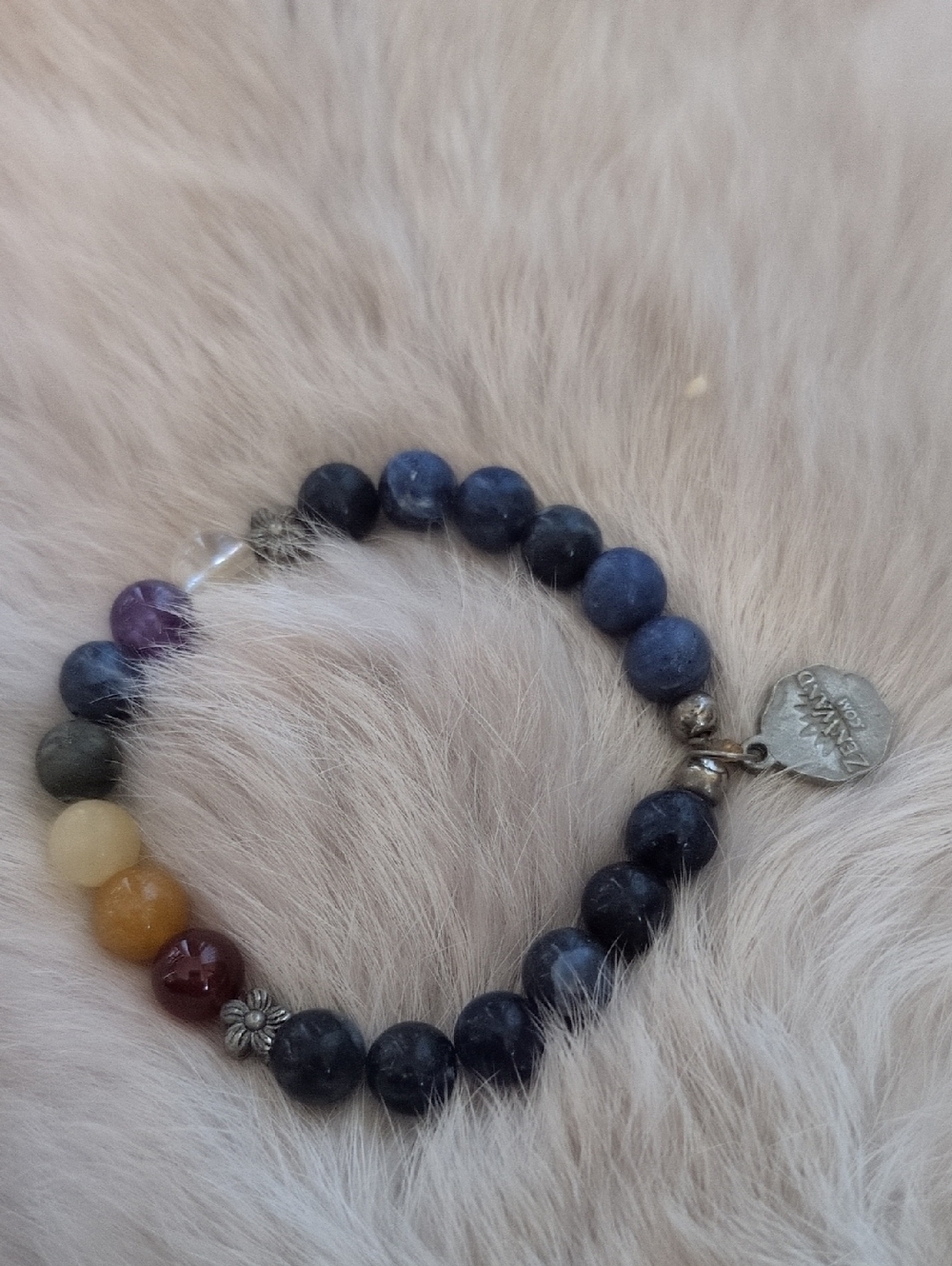 EUC Multi-Stone Chakras Beaded Bracelet With Charm